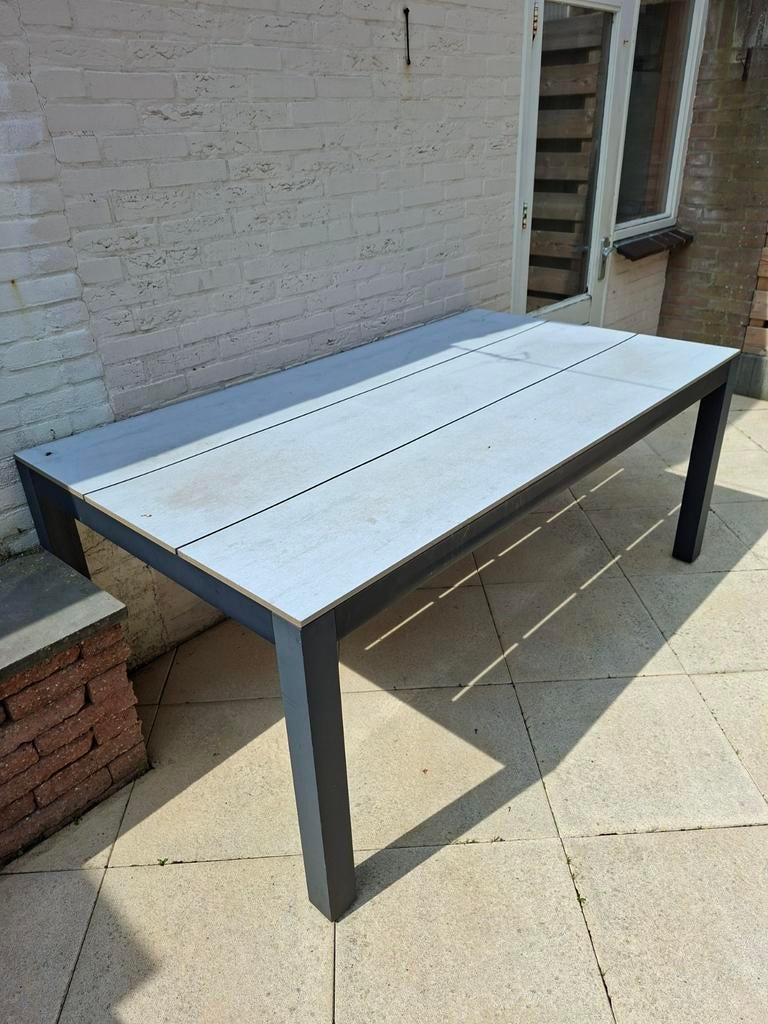 Robuuste tuintafel 1.80m x 1.00m met polywood blad, Tuin en Terras, Tuintafels, Gebruikt, Rechthoekig, Metaal, Ophalen