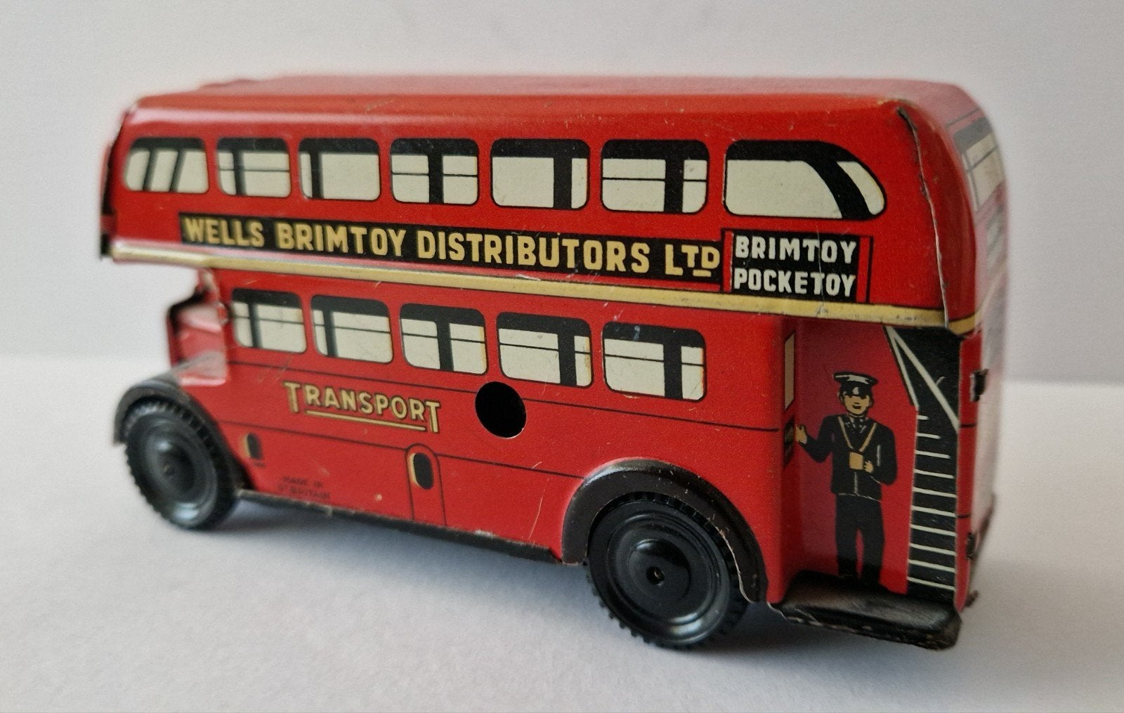 Blikken Brimtoy Pocketttoy Dubbeldekkerbus, Antiek en Kunst, Antiek | Speelgoed, Verzenden