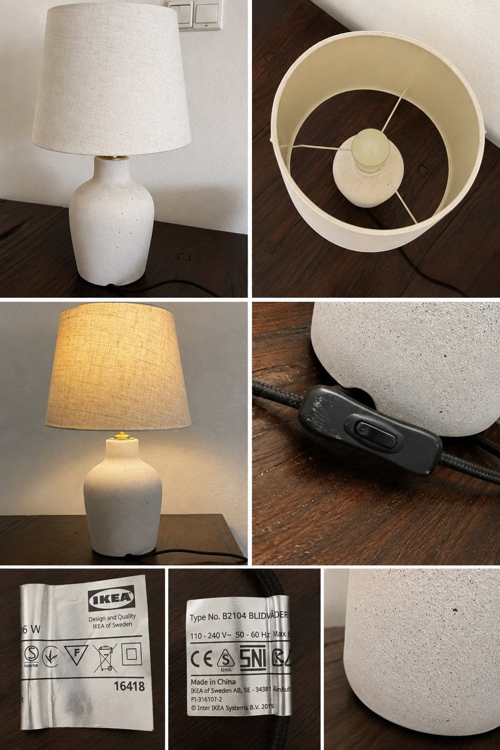 IKEA BLIDVÄDER tafellamp – ecru keramiek/beige, Ophalen, Met schakelaar, Kastverlichting, IKEA