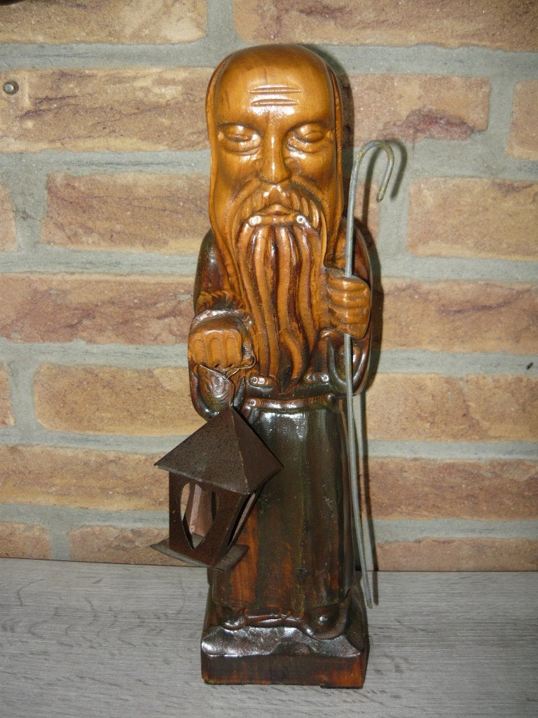 Chinese Pater - Monnik ? Houtsnijwerk (Oude Man met Baard), Antiek en Kunst, Houtsnijwerk, Ophalen of Verzenden, Handgemaakt, 20 - 50 cm
