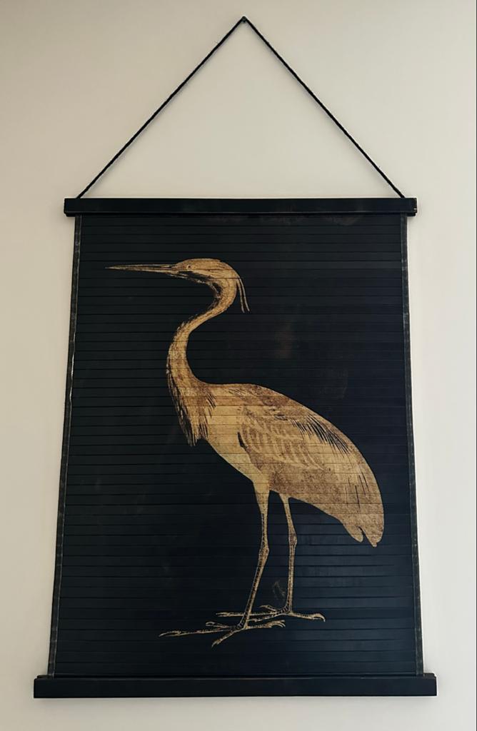 Wandhanger met reiger print - Zwart/beige, Ophalen, Gebruikt, Oosters, Wandhanger