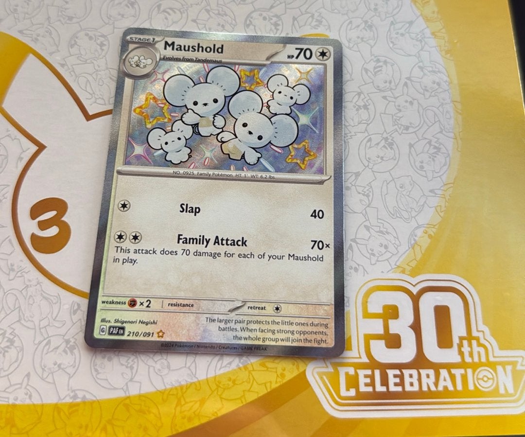 Pokemon Paldean Fates Maushold 210/091 Shiny Rare, Ophalen, Zo goed als nieuw