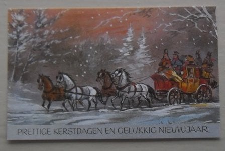Oude Kerstkaart met paardenkoets, Verzamelen, Ophalen of Verzenden, 1980 tot heden, Ongelopen, Feest(dag)