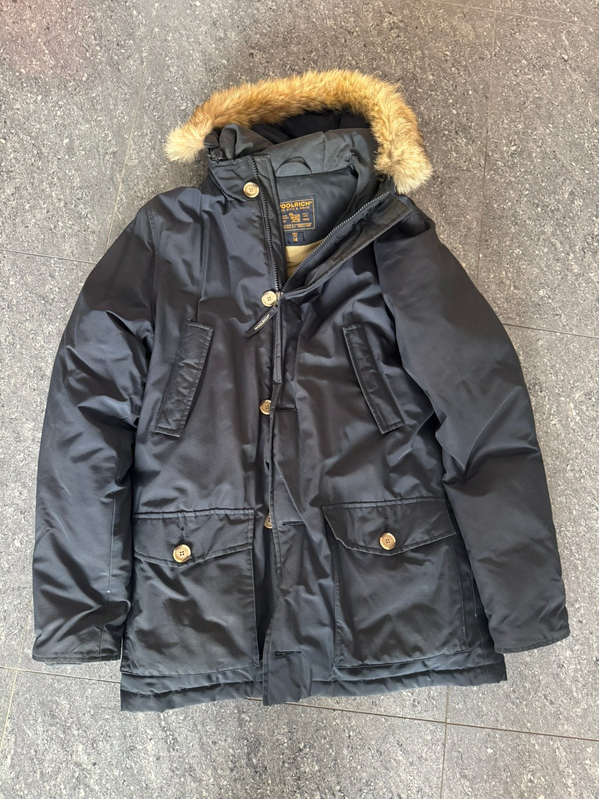 Woolrich blauwe parka kids maat 14, Kinderen en Baby's, Ophalen of Verzenden, Gebruikt, Jas