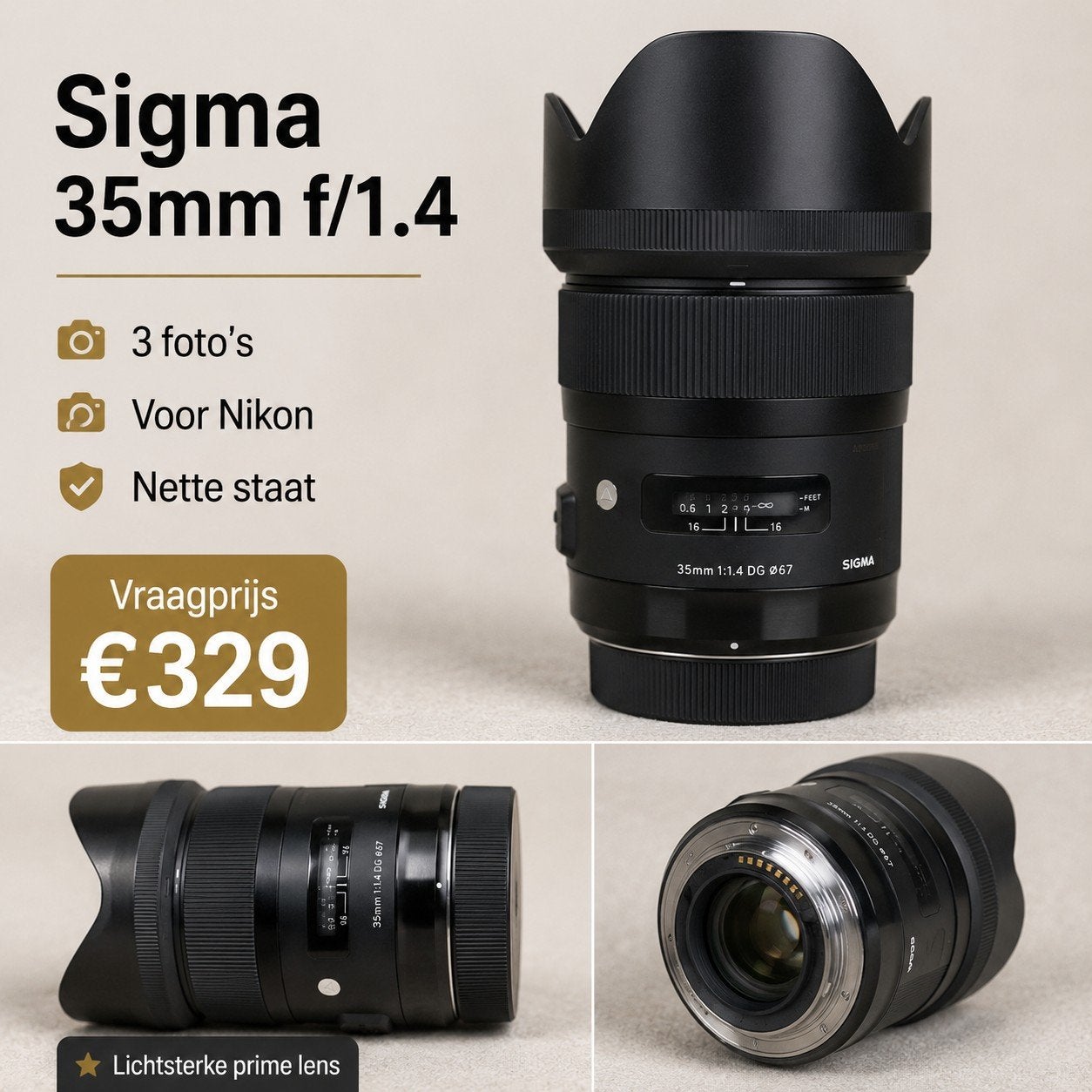 Sigma 35mm f/1.4 DG Art lens voor Nikon - Nette staat, Audio, Tv en Foto, Fotografie | Lenzen en Objectieven, Autofocus, Sigma