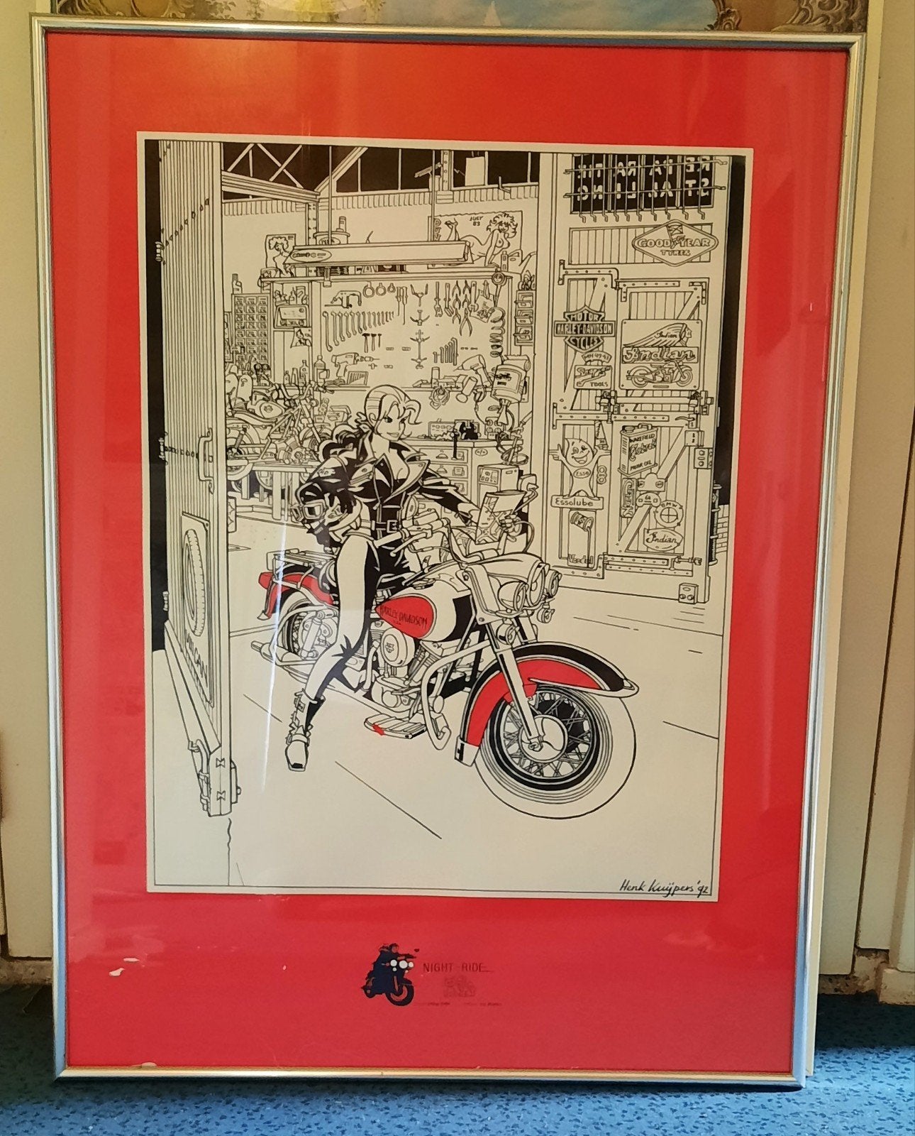 Zeefdruk Franka Night Rider van Henk Kuijpers (1992), Ophalen, Dagelijks leven, 1950 - 1999, Ingelijst
