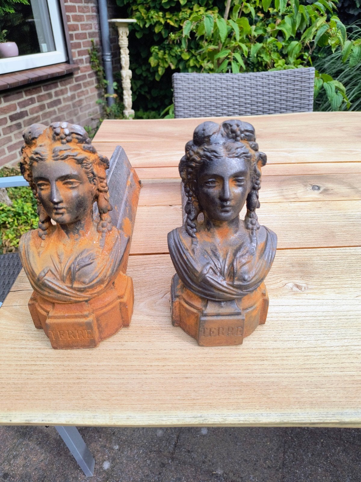 Set antieke vuurbokken van vrouw, Ophalen of Verzenden