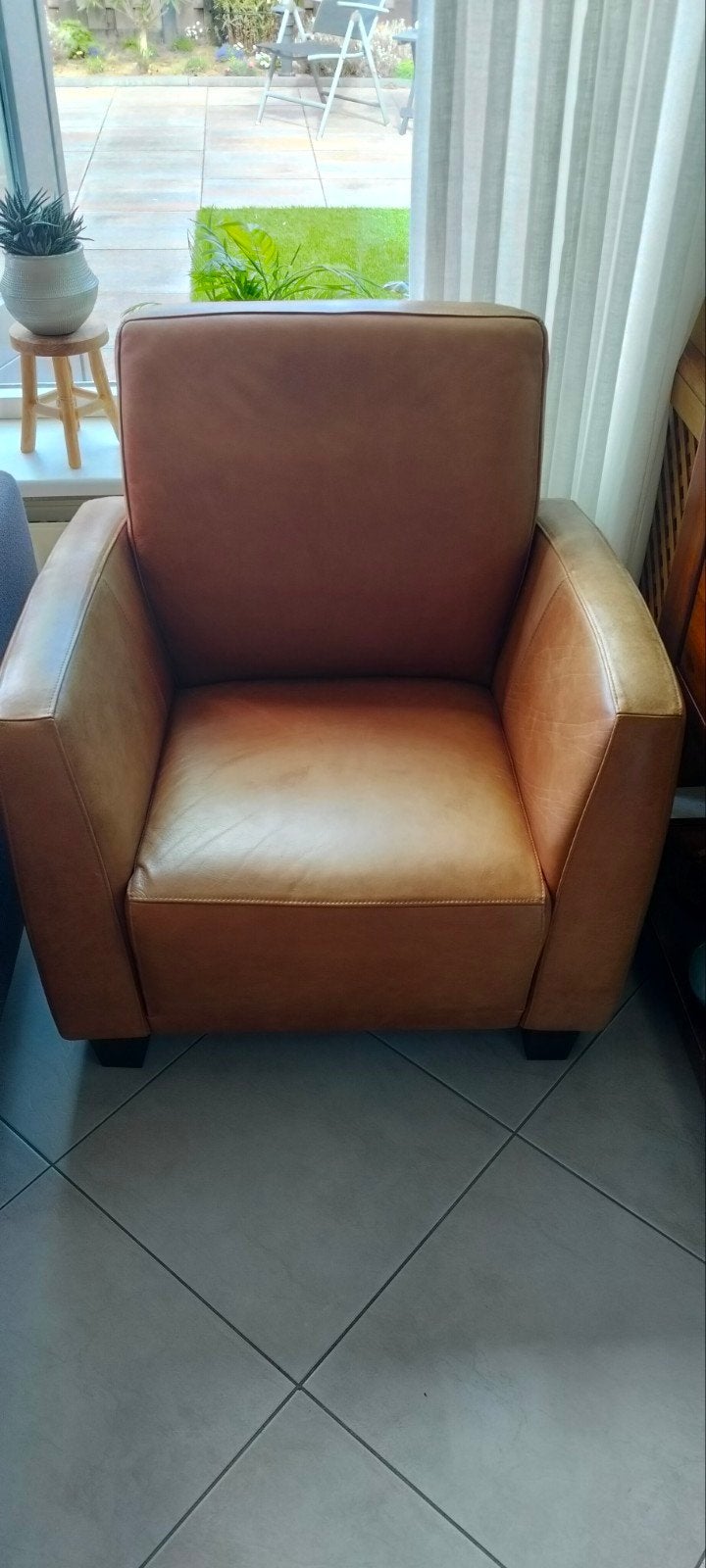 fauteuil leer cognac, Ophalen, Gebruikt, 75 tot 100 cm, Leer