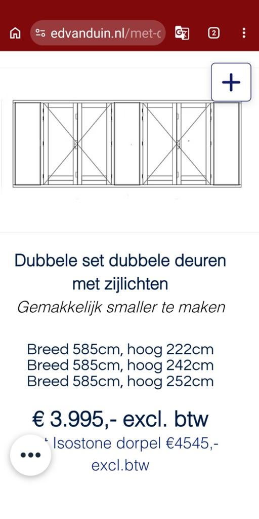 Hardhouten kozijnen met dubbele tuindeuren en zijlichten, Nieuw, Ophalen of Verzenden, Buitendeur, Hout