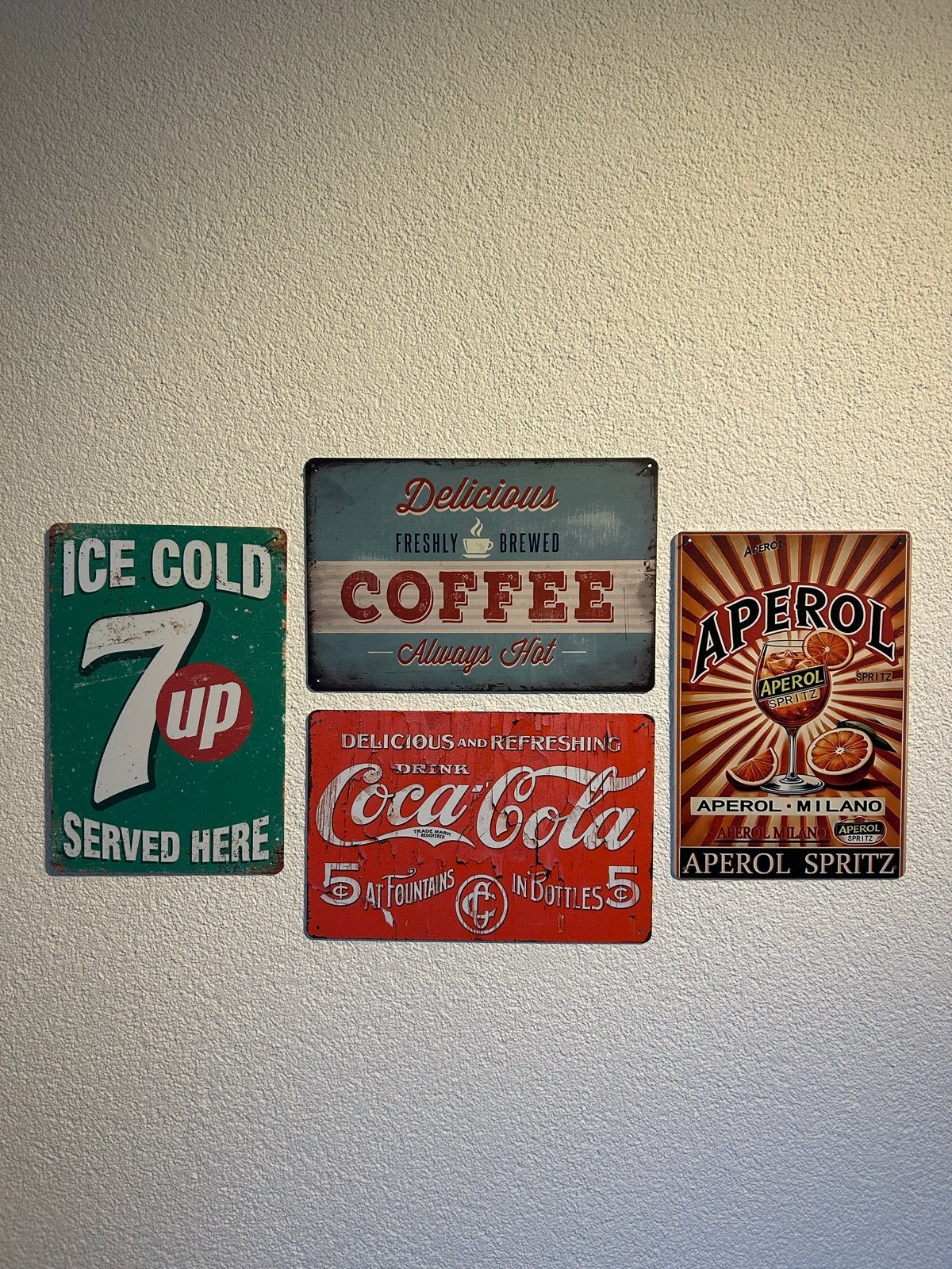 Metalen reclameborden 20x30 cm - Diverse dranken, Metaal, Vintage, Ophalen of Verzenden, Zo goed als nieuw