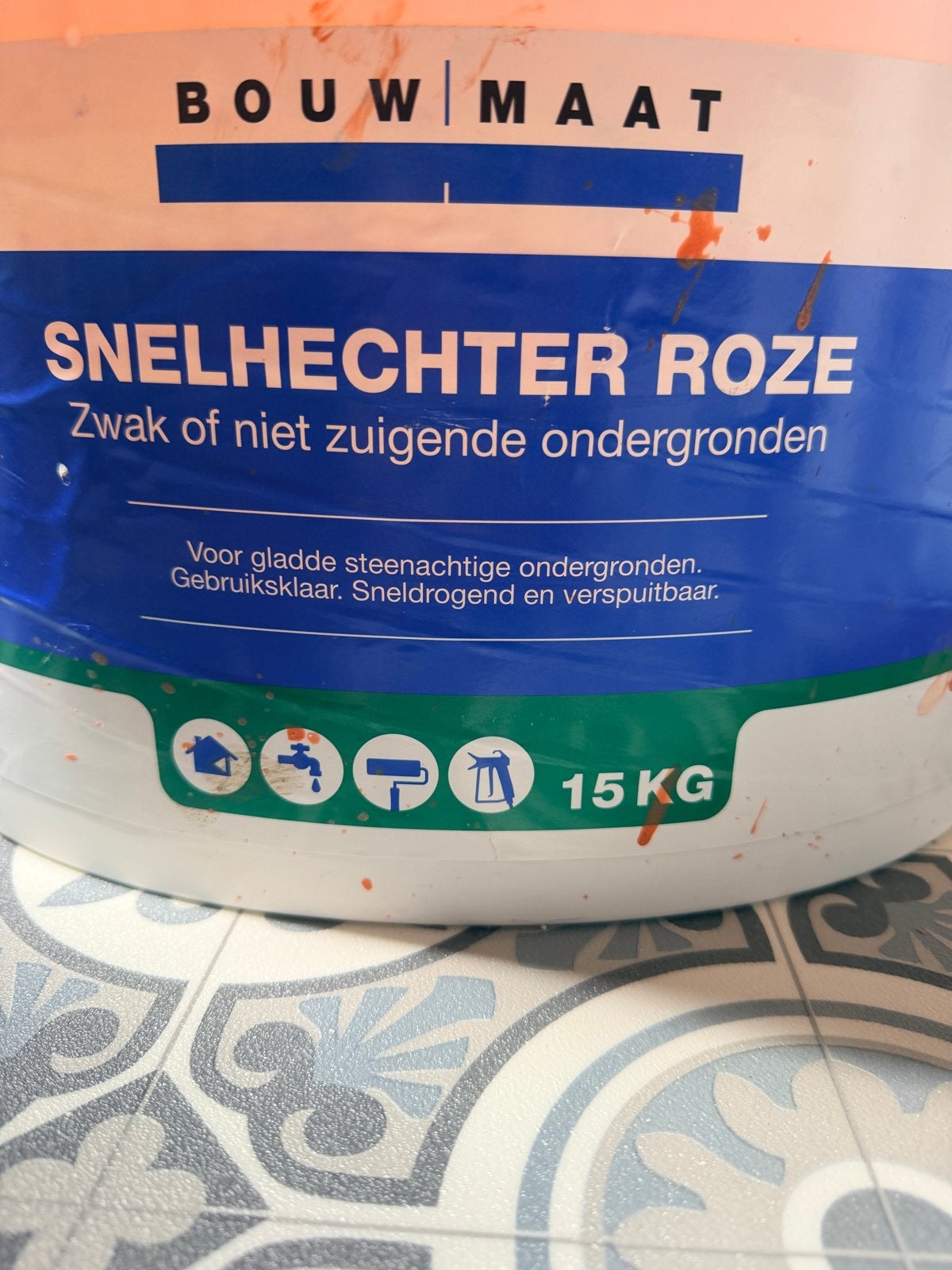 Bouwmaat Snelhechter Roze - 15 KG, Doe-het-zelf en Verbouw, Verf, Beits en Lak, Ophalen, Verf, Zo goed als nieuw, 15 tot 20 liter