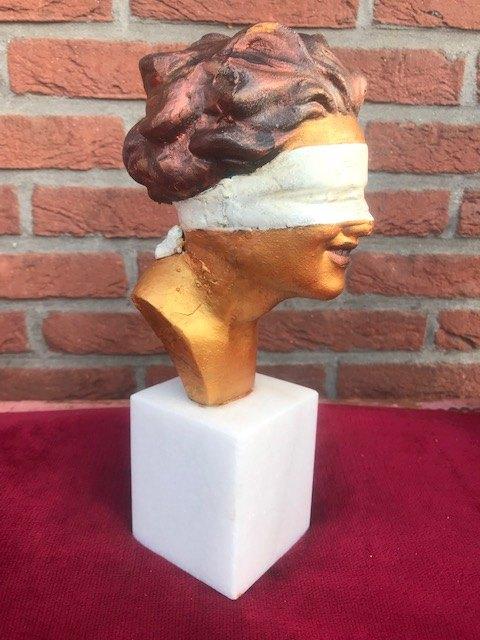 buste van Vrouwe Justitia, gietijzer en marmer, Antiek en Kunst, Ophalen of Verzenden