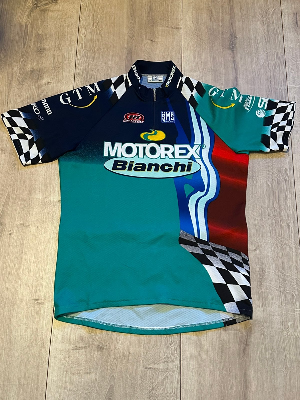 Vintage Santini Motorex Bianchi Wielershirt Maat 4XL, Heren, Overige maten, Ophalen of Verzenden, Zo goed als nieuw