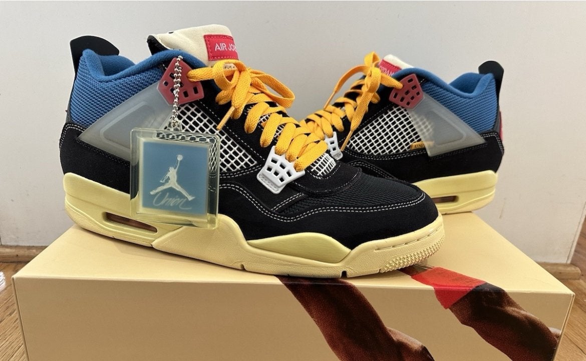 Jordan 4 Retro Union Off Noir Sneakers, Kleding | Dames, Schoenen, Ophalen of Verzenden, Zo goed als nieuw, Overige kleuren
