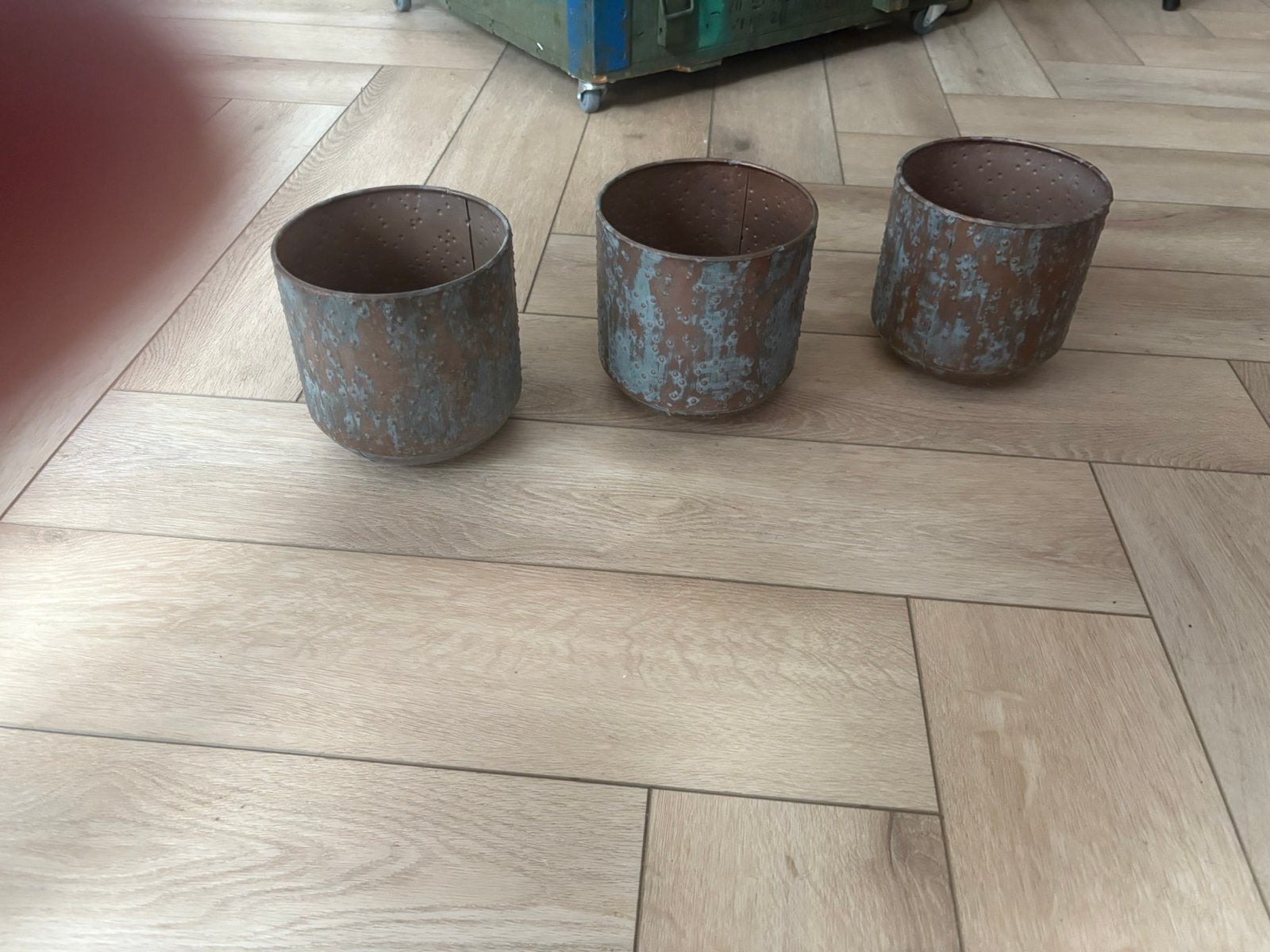 Set van 3 industriële metalen bakjes, Gebruikt, Rond, Ophalen of Verzenden, Metaal