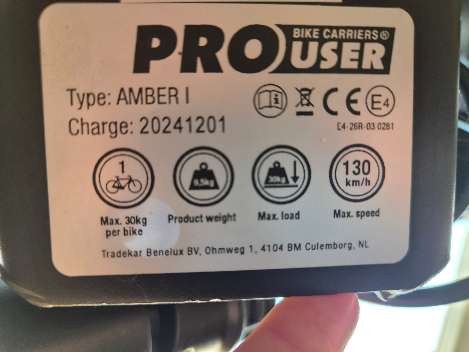 Pro User Amber I Fietsendrager - 1 Fiets - Trekhaak, Auto diversen, Fietsendragers, Ophalen