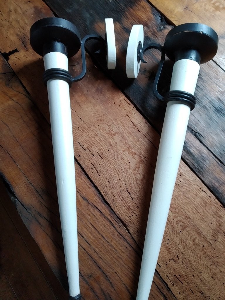 Houten wandkandelaars eikenhout + metaal wit/zwart @DOC61, Ophalen of Verzenden, Zo goed als nieuw, Kandelaar, 70 cm