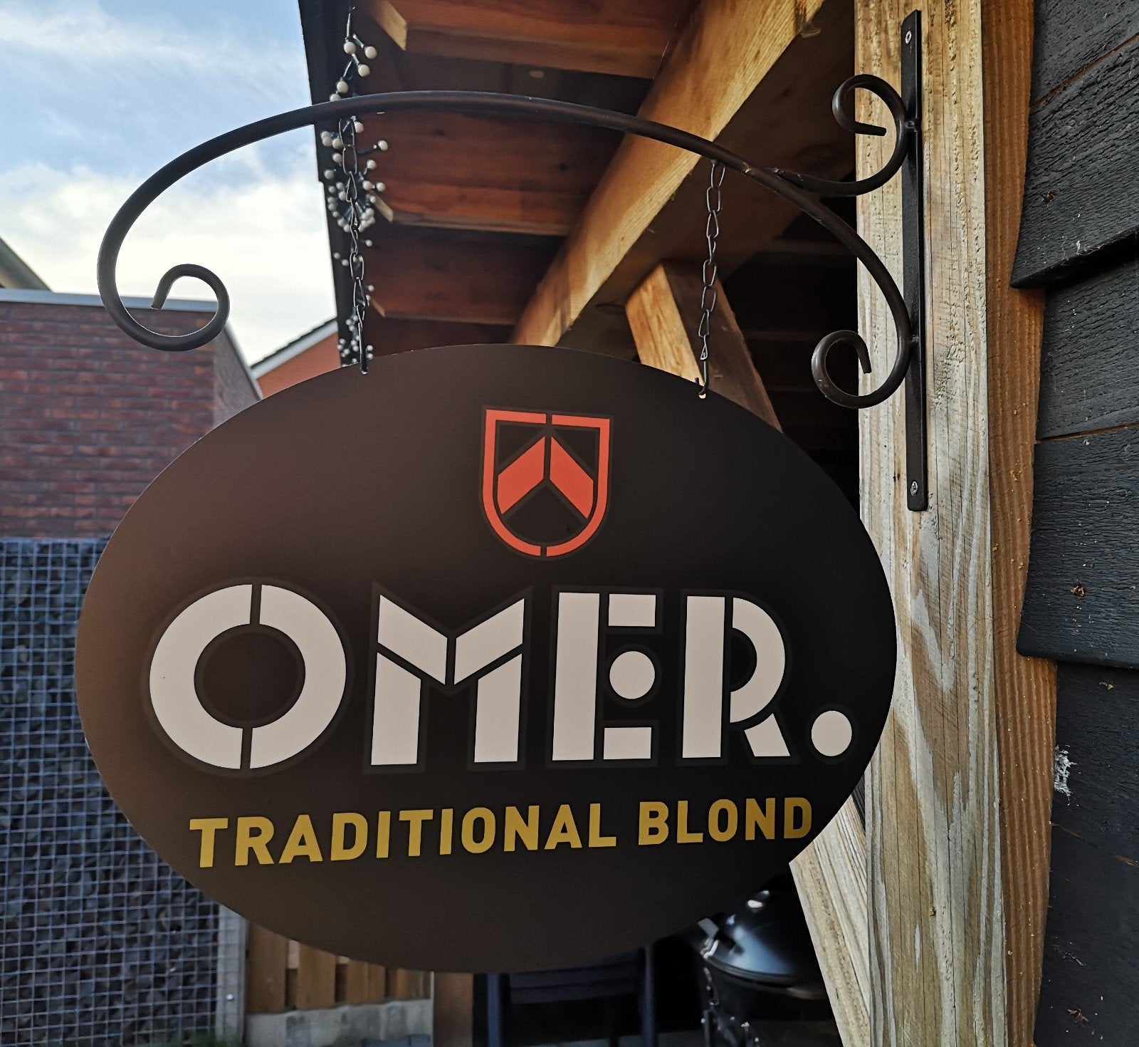 Dubbelzijdig OMER UITHANGBORD (incl beugel), Verzamelen, Ophalen of Verzenden, Nieuw, Reclamebord, Plaat of Schild, Overige merken