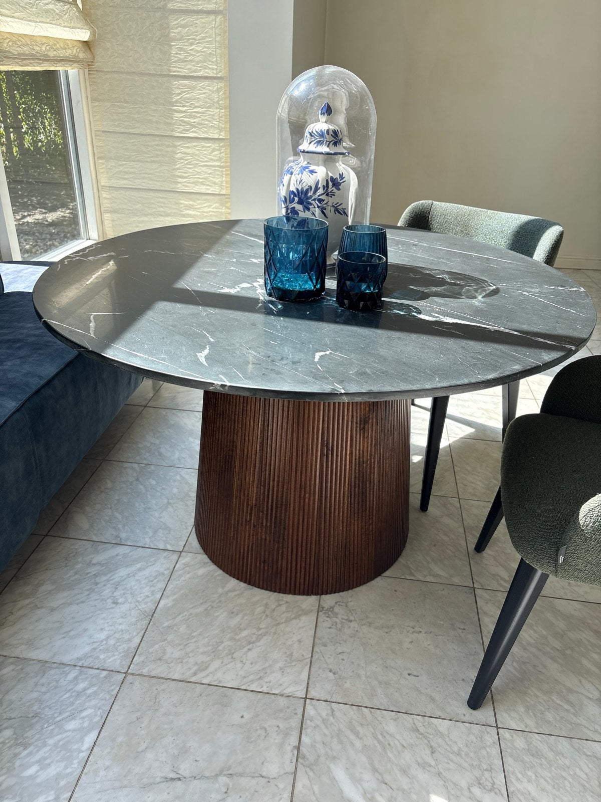 Rond Eettafel Maxim – mangohout & marmer, Ophalen, Gebruikt, Rond, Vier personen