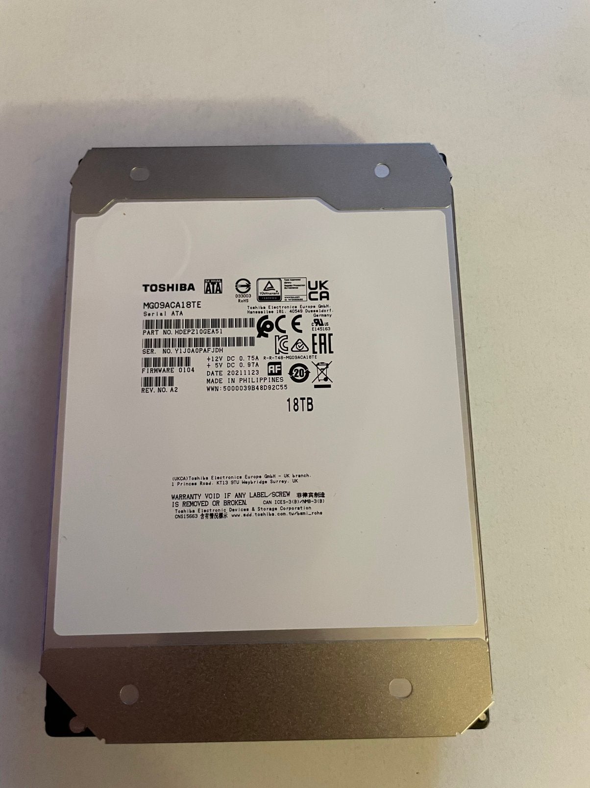 Toshiba 18TB HDD, Computers en Software, Harde schijven, Intern, Zo goed als nieuw, Desktop, Ophalen