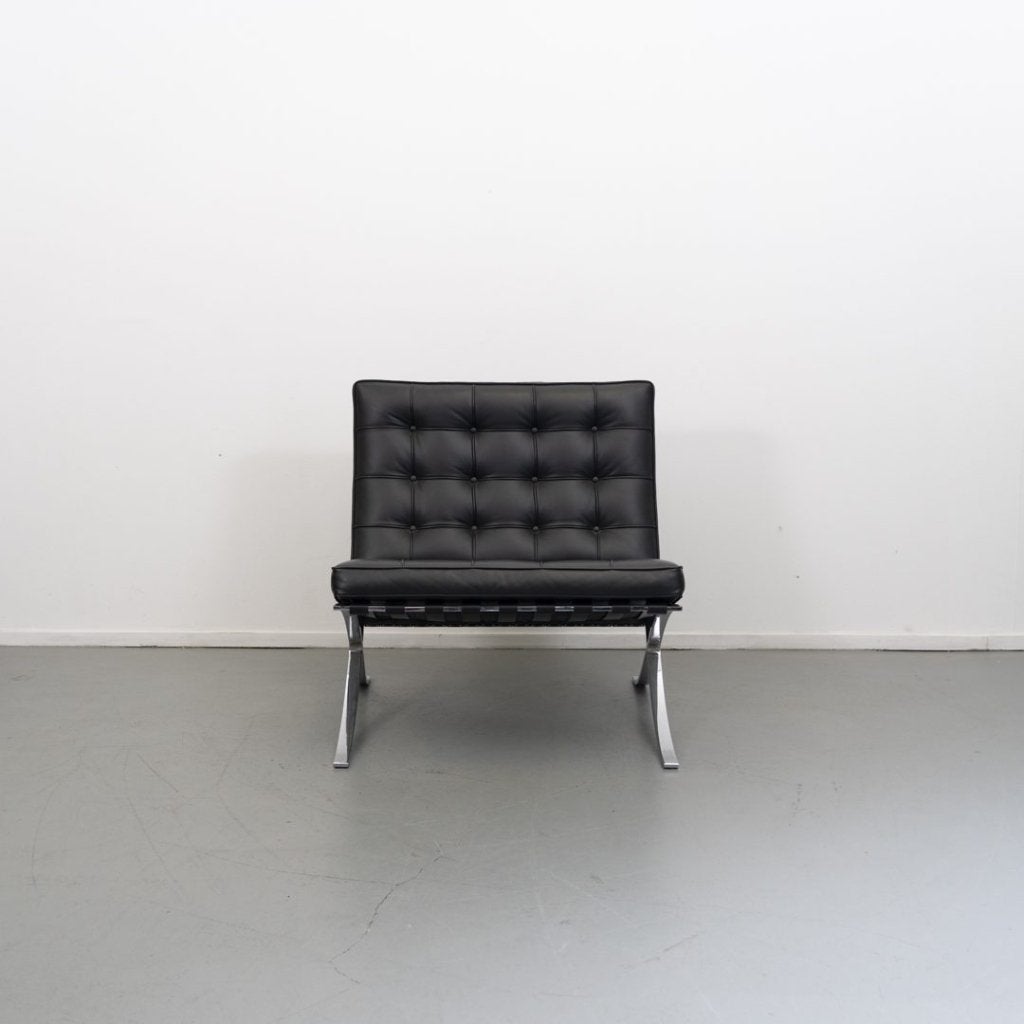 Knoll Barcelona Chair Fauteuil Zwart Leer - Chroom, Huis en Inrichting, Fauteuils, Niet ingevuld, Zo goed als nieuw, Niet ingevuld