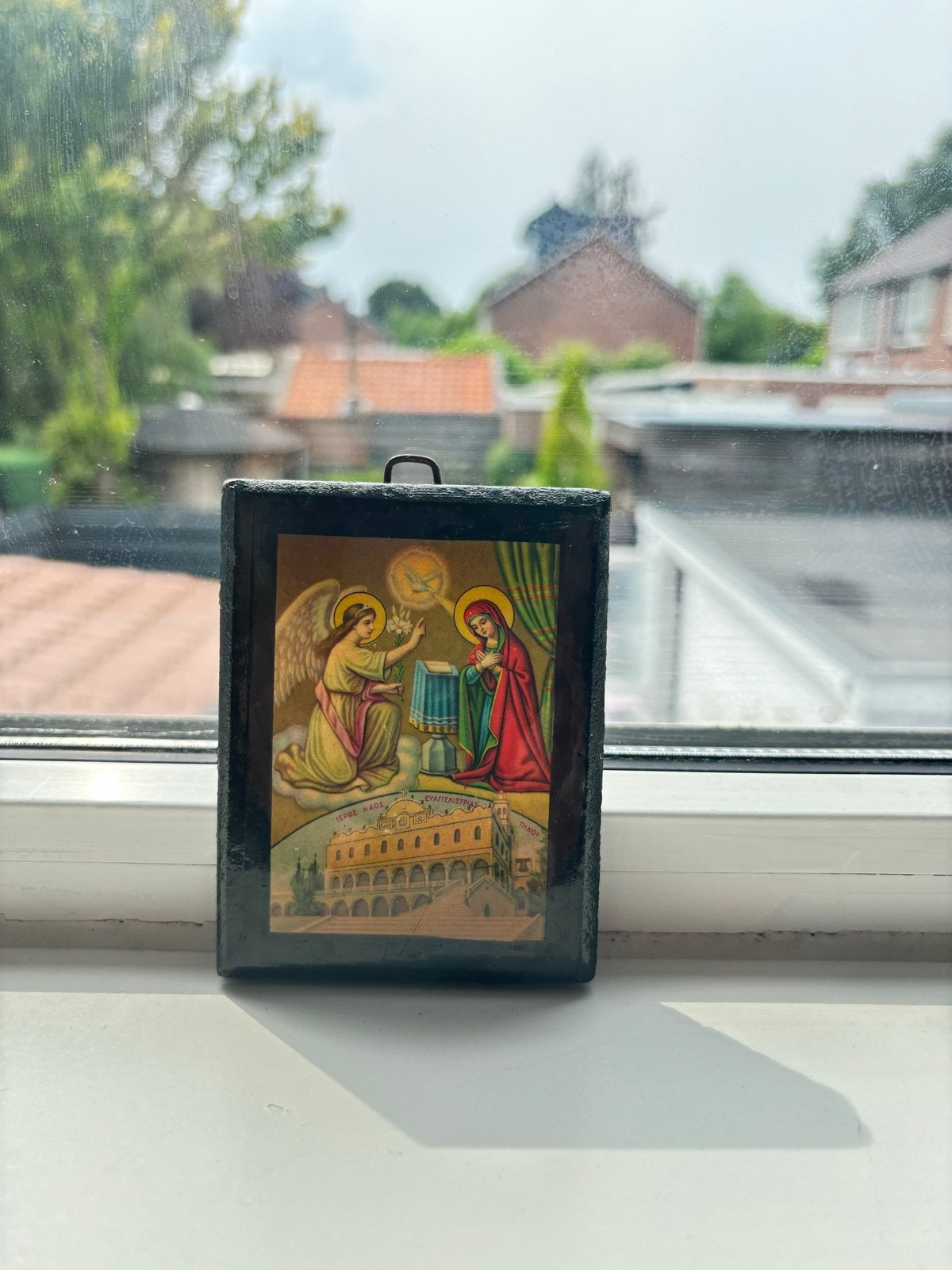 Antieke icoon: Annunciatie - Grieks-orthodox, Antiek en Kunst, Antiek | Religie, Ophalen of Verzenden