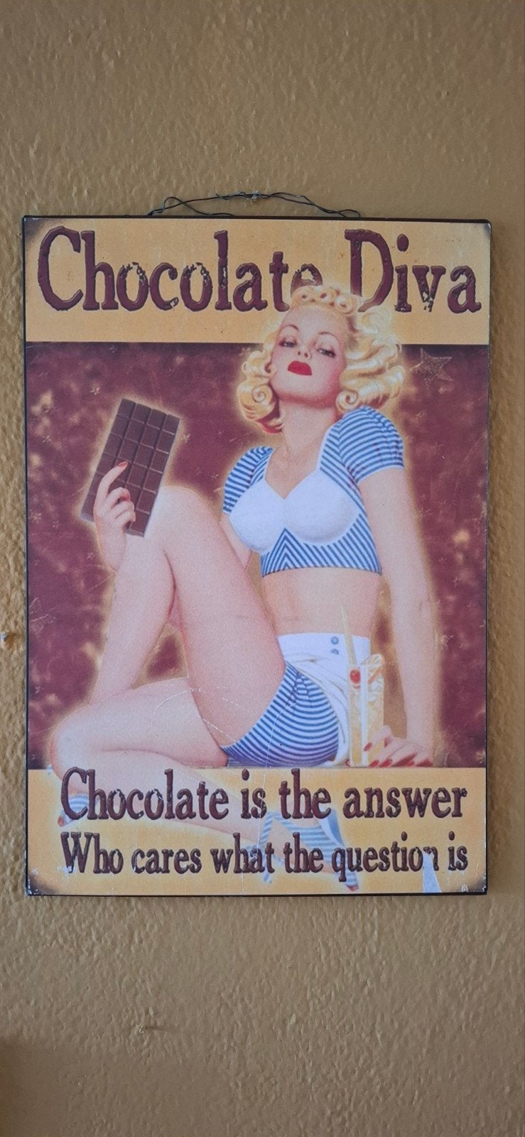 Vintage reclamebord "Chocolate Diva" 33 x 48 cm, Ophalen of Verzenden, Gebruikt, Reclamebord