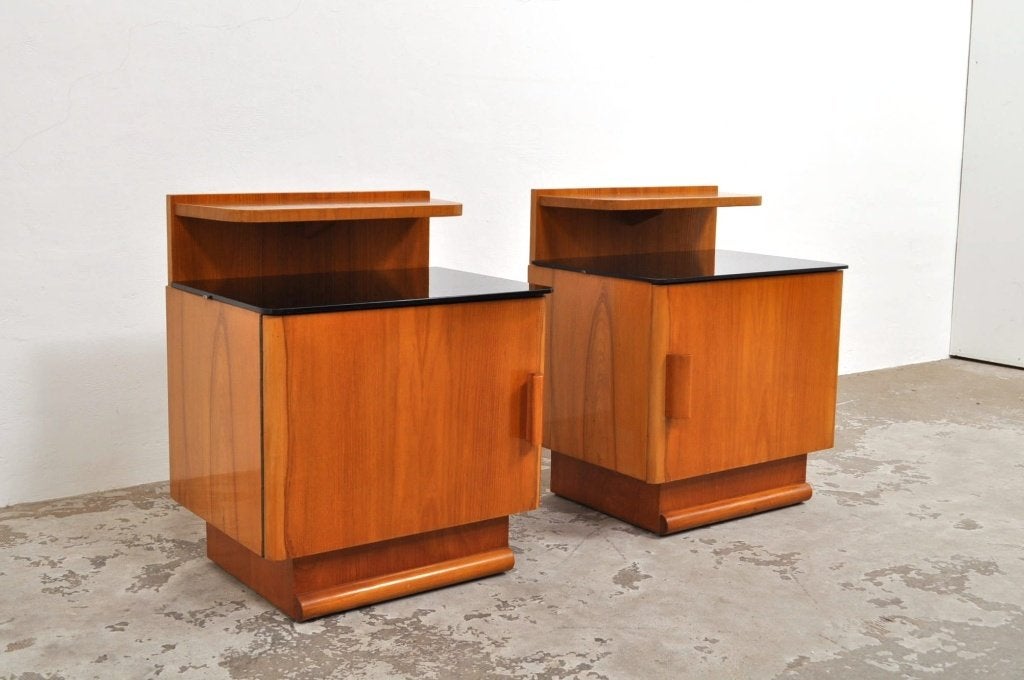 Art deco nachtkastjes Jindrich Halabala set kastjes jaren 40, Huis en Inrichting, Ophalen of Verzenden, Gebruikt, 45 tot 65 cm
