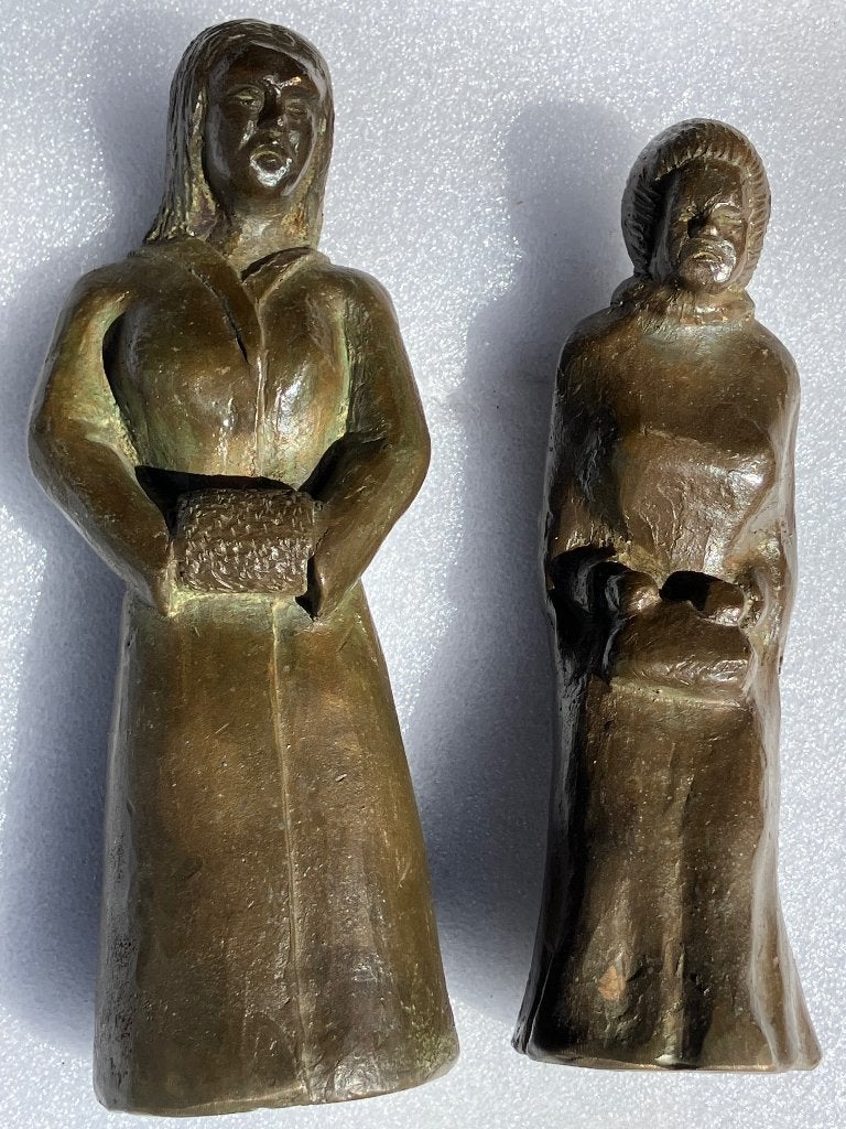 Koppel gesigneerde Brutalist bronzen beeldjes, Ophalen of Verzenden, Gemerkt