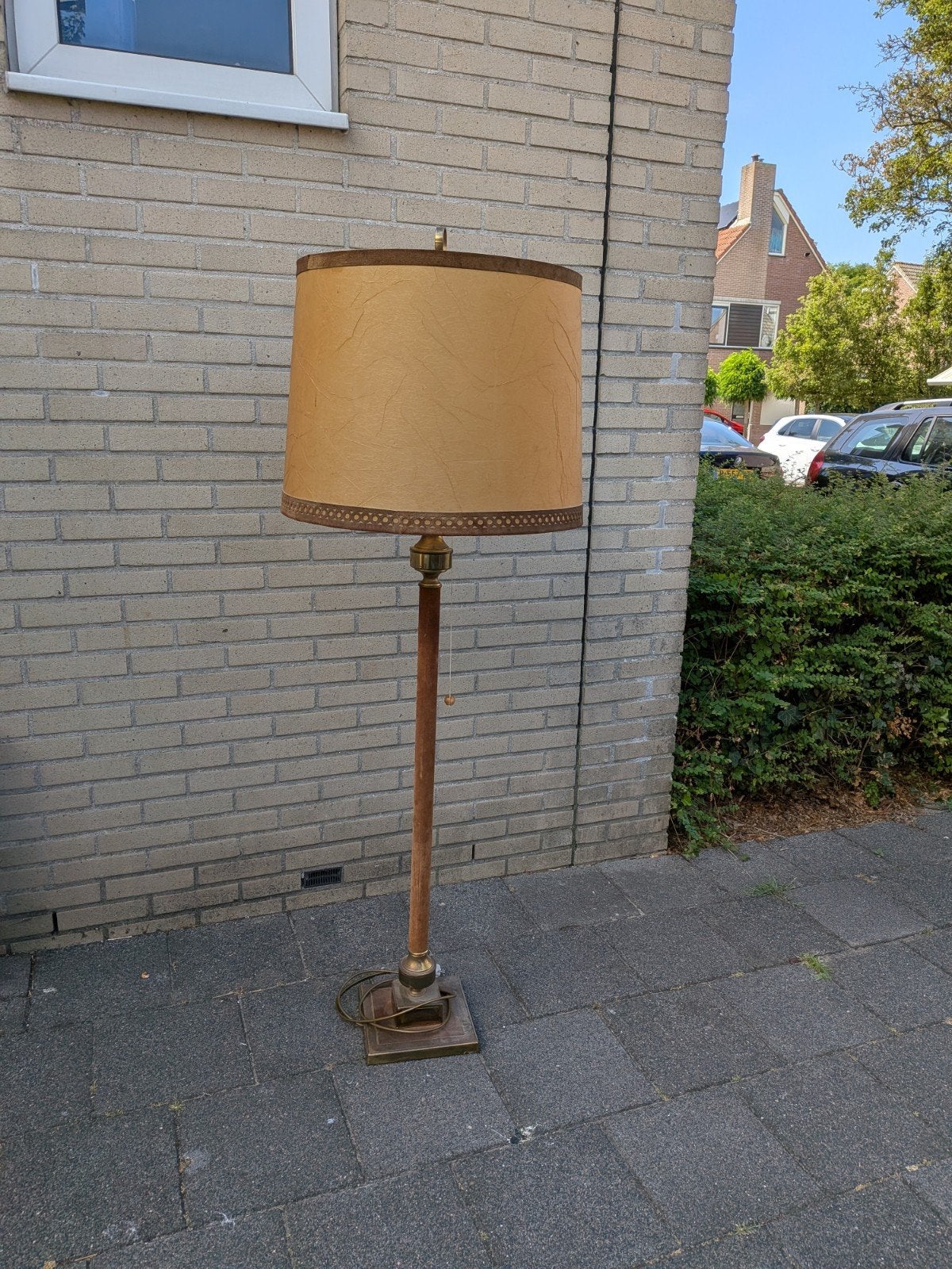 Vintage staande lamp met stoffen kap, Ophalen, Gebruikt, Vintage, Klassiek, E27 (groot)