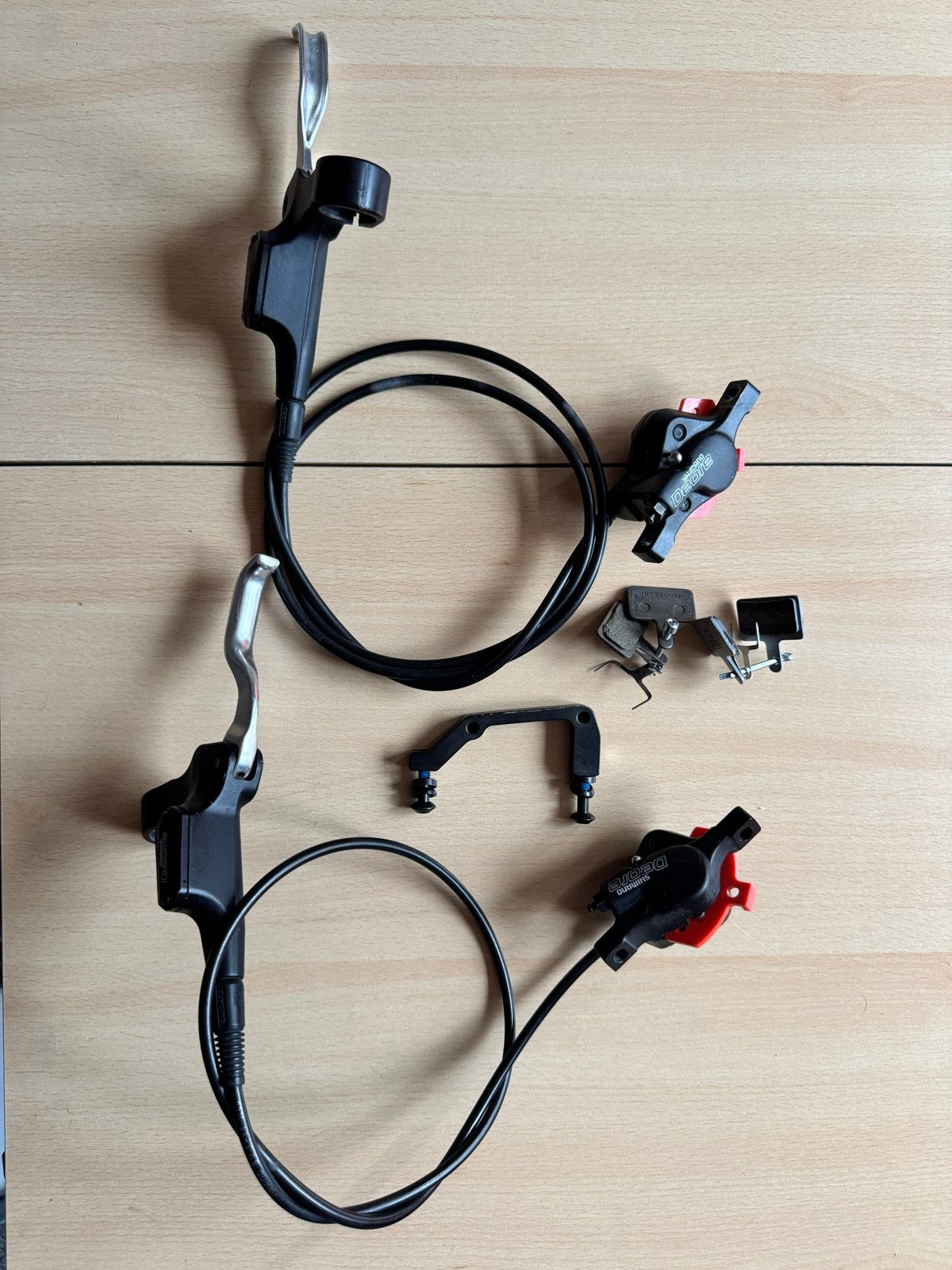 Shimano Deore M525 schijfremmen set met extra remblokken, Remmen, Gebruikt, Ophalen of Verzenden, Aluminium