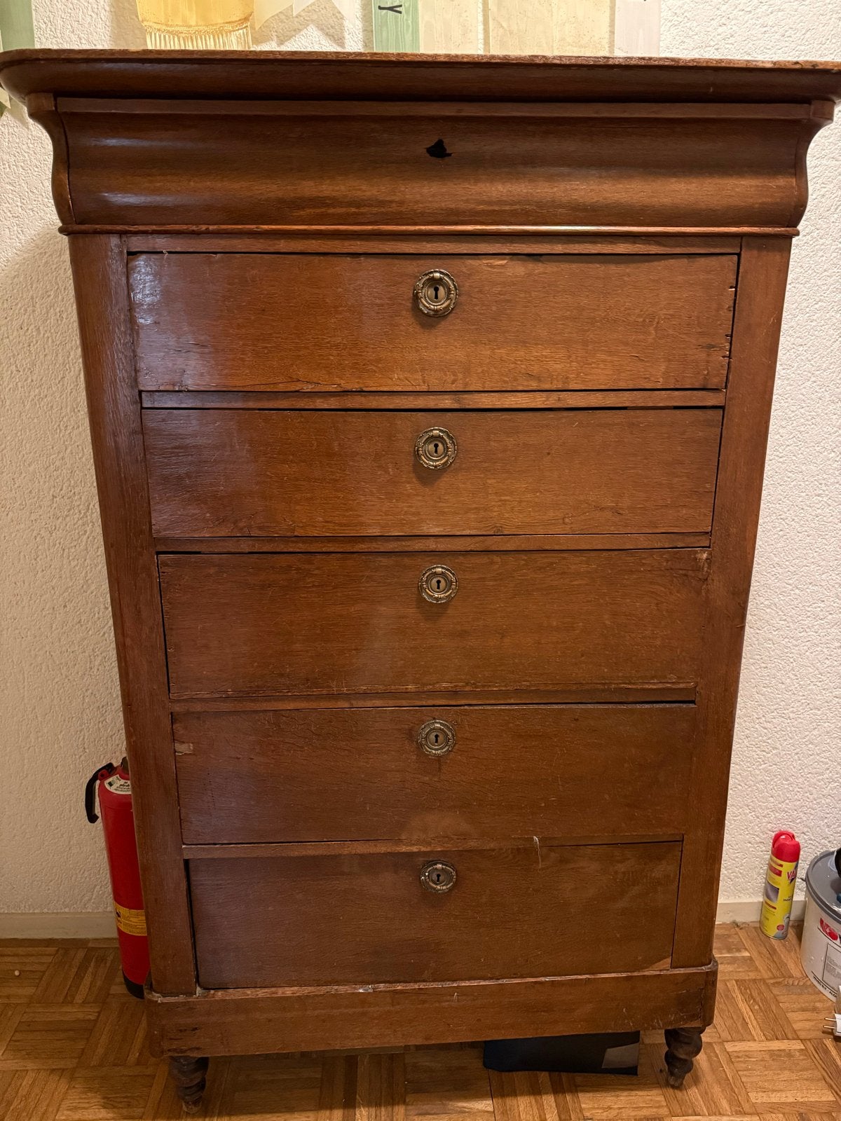 Antieke ladekast met 5 laden - massief hout, Antiek en Kunst, Ophalen
