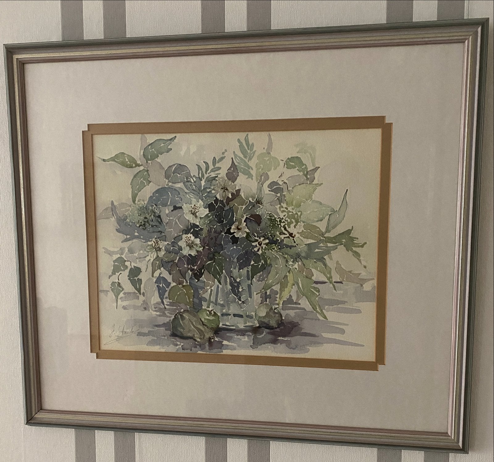 Aquarel Stilleven met Bloemen en Bladeren - Gesigneerd, Antiek en Kunst, Kunst | Schilderijen | Klassiek, Realistisch, Stilleven