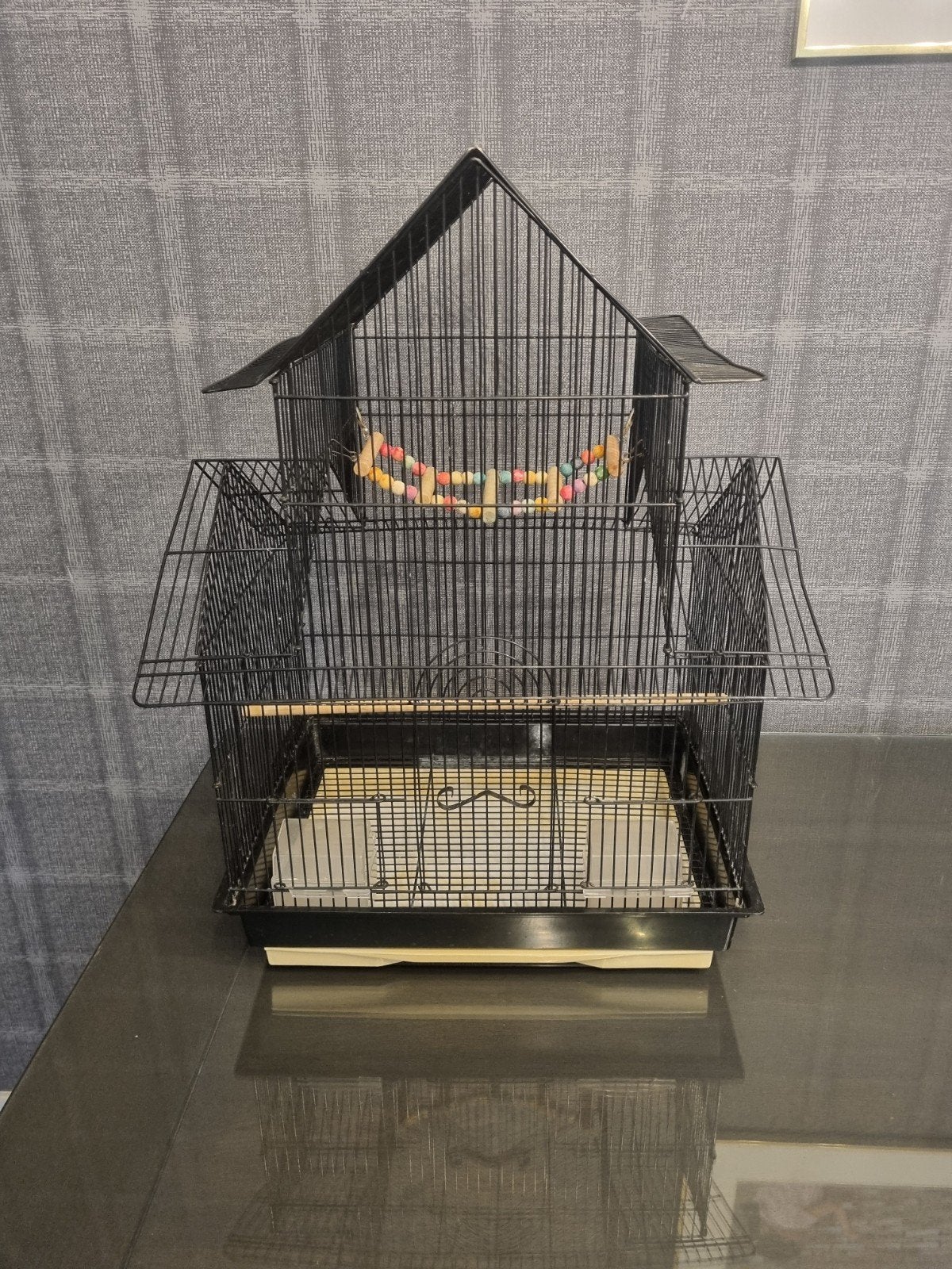 Vogelkooi zwart – inclusief accessoires, Ophalen, Gebruikt, Metaal, Vogelkooi