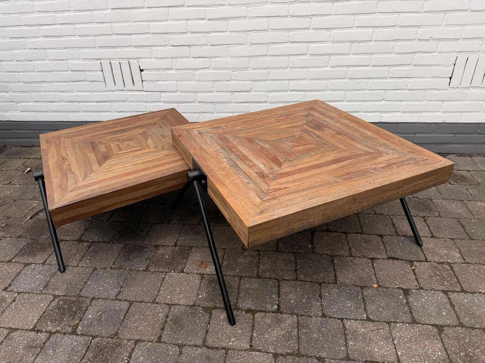 Set van 2 vierkante houten salontafels, Ophalen, Gebruikt, Vierkant, 50 tot 100 cm