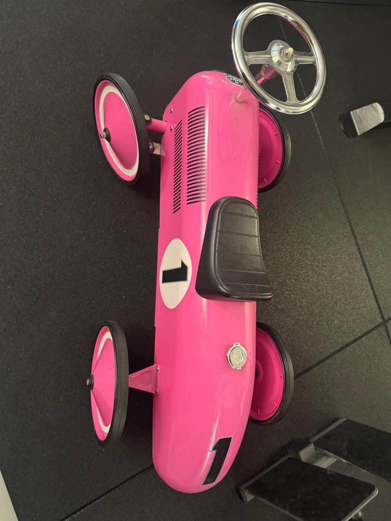 Roze Retro Loopauto - Klassieke Raceauto voor Kinderen, Ophalen of Verzenden, Gebruikt