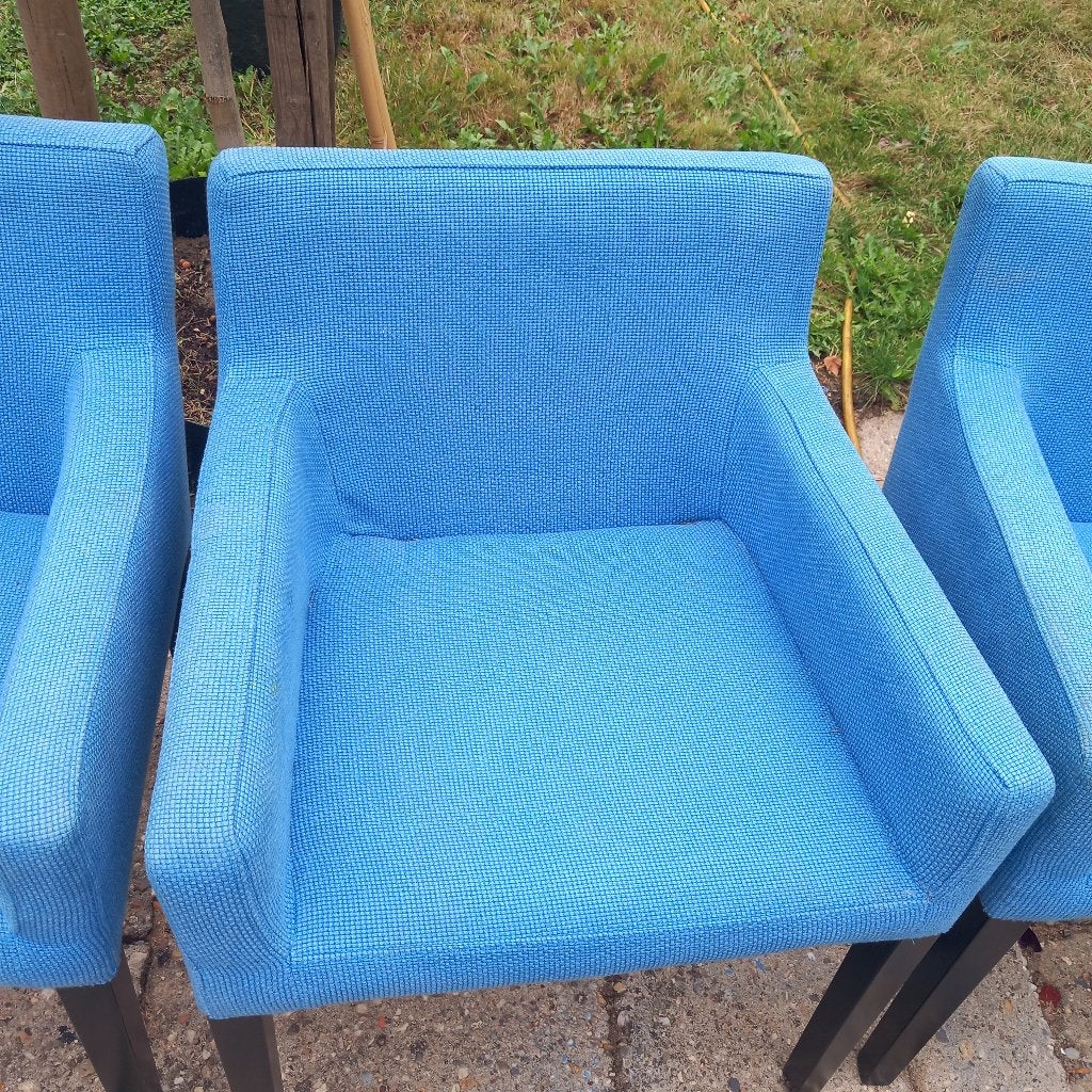 4 fauteuils aquablauw met afneembare stof, Ophalen, Gebruikt, Minder dan 75 cm, 50 tot 75 cm