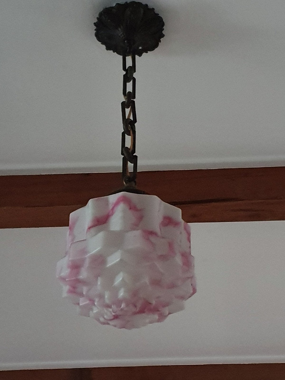 Zeldzame Art Deco Getrapte hanglamp met Roze Marmerlook, Ophalen of Verzenden