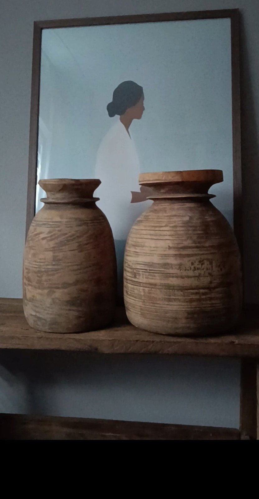 2 grote houten sobere/brocante Nepalese kruiken/potten, Huis en Inrichting, Woonaccessoires | Vazen, Overige materialen, Overige kleuren