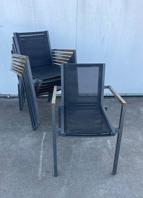 52 Luxe horeca Satelliet terrasstoelen stapelbaar textileen, Ophalen, Zwart, Zo goed als nieuw, Vijf, Zes of meer stoelen
