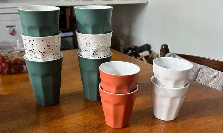 Hema Mirabeau Koffiekopjes - 6 grote (330ml) en 4 kleine (25, Huis en Inrichting, Ophalen, Hema, Gebruikt, Keramiek