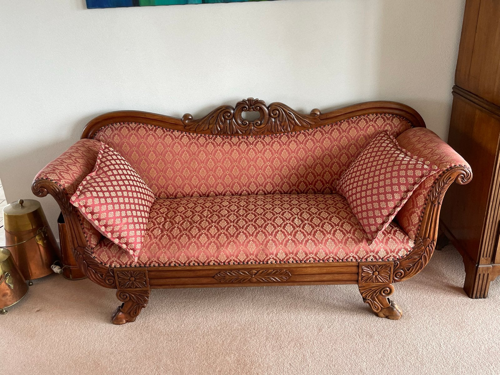 Antieke chaise longue / sofa met houtsnijwerk, Ophalen