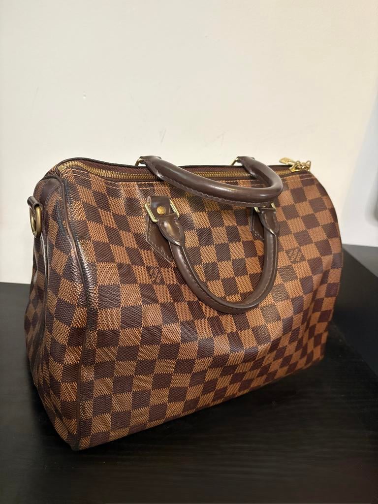 Louis Vuitton Speedy Bandouliere 30 Damier Ebene Vintage, Ophalen of Verzenden, Gebruikt, Bruin, Handtas