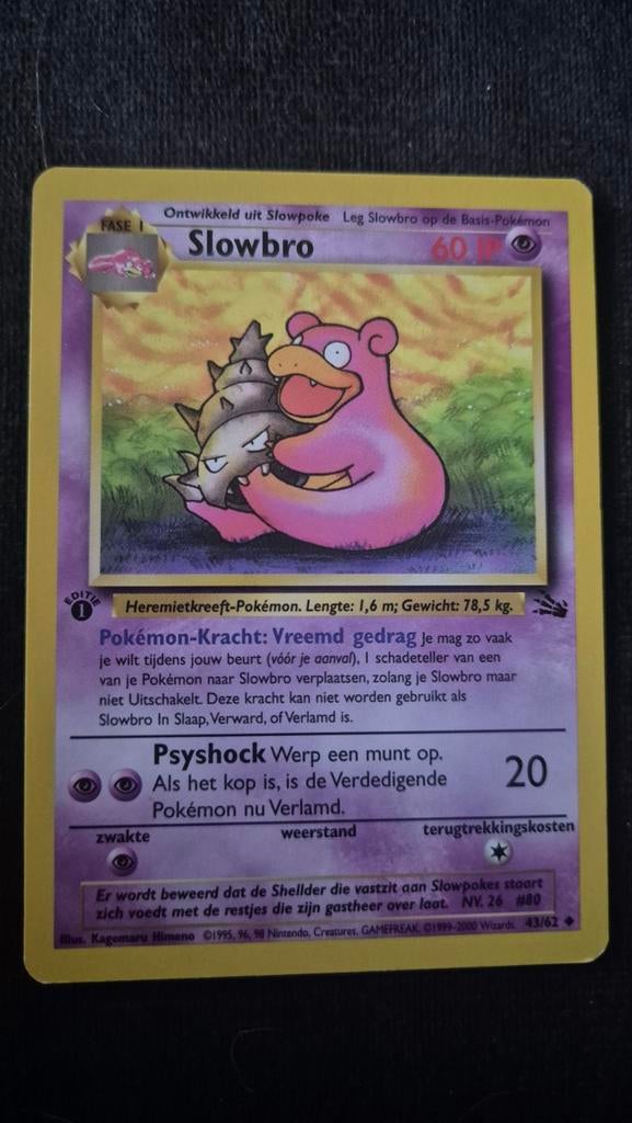 Slowbro Pokémon Kaart First Edition - Nette Staat, Ophalen of Verzenden, Zo goed als nieuw, Losse kaart