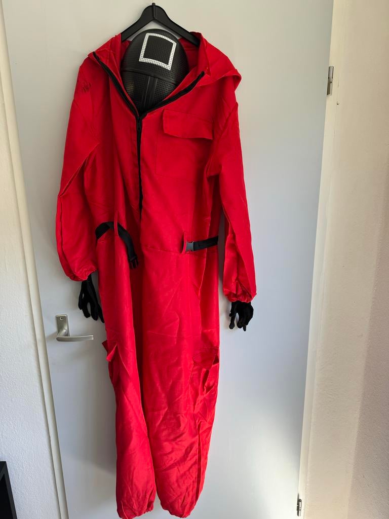Squid Game Kostuum met Masker - Rood Overall, Ophalen of Verzenden, Gebruikt, Pak of Jurk