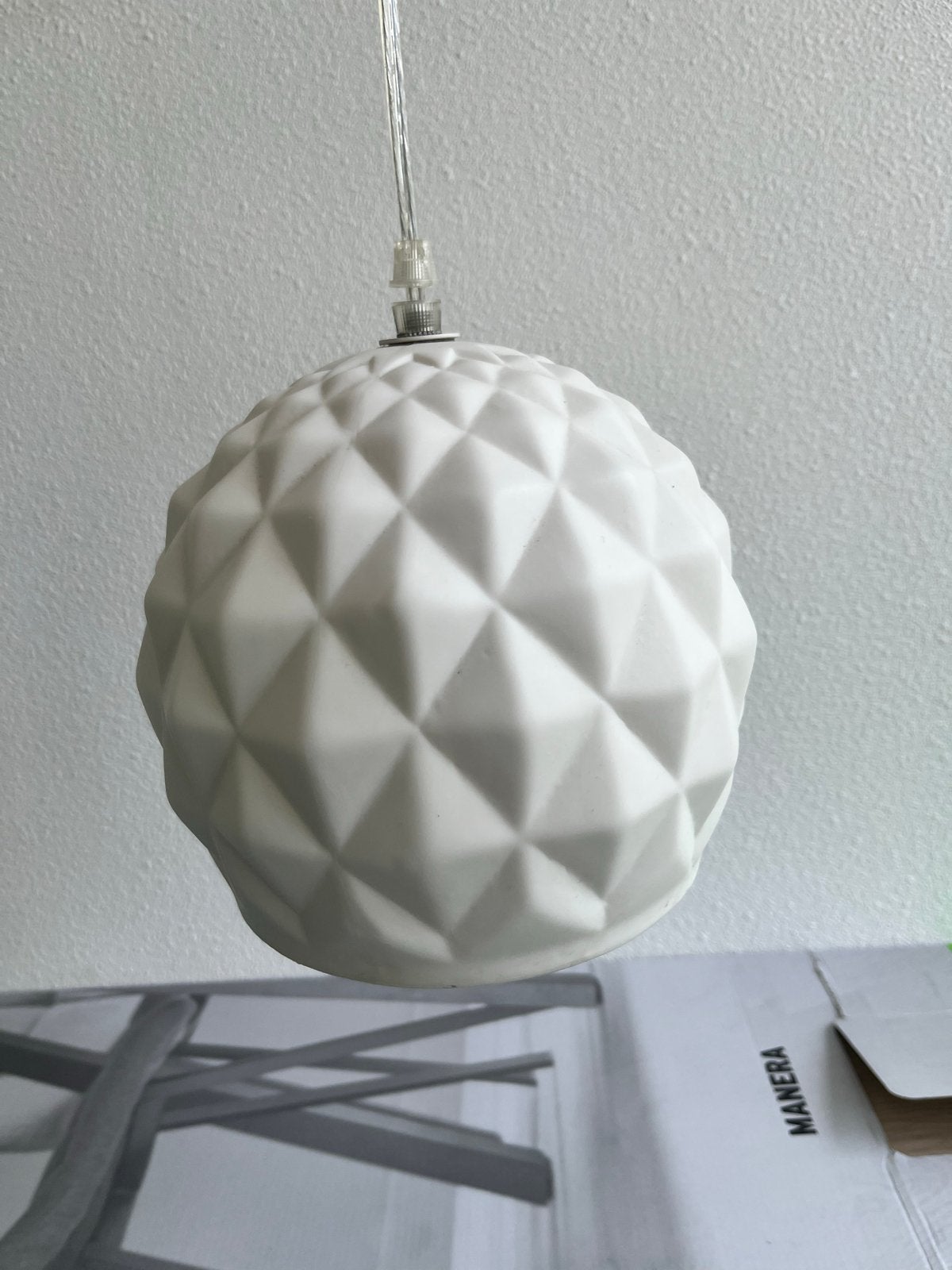 Witte stenen hanglamp met geometrisch patroon - E27 fitting, Ophalen, Gebruikt, Steen/keramiek, E27 (groot)