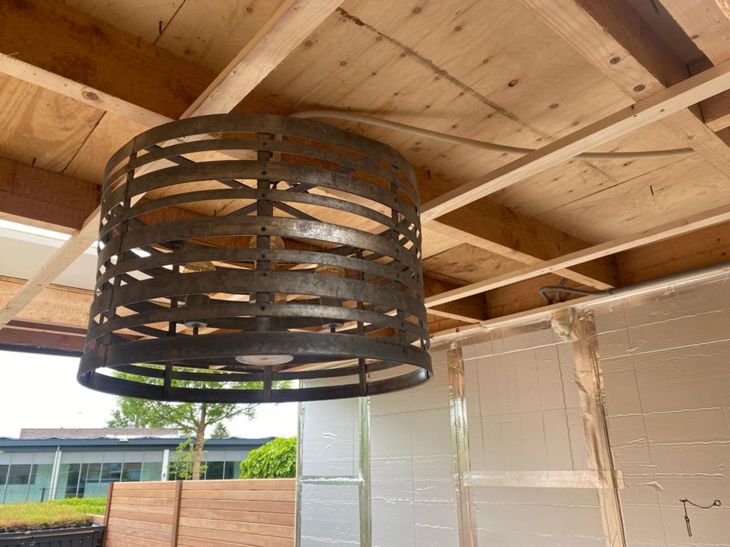Industriële hanglamp van metaal - Wijnvat design, Ophalen, Gebruikt, Metaal, 50 tot 75 cm
