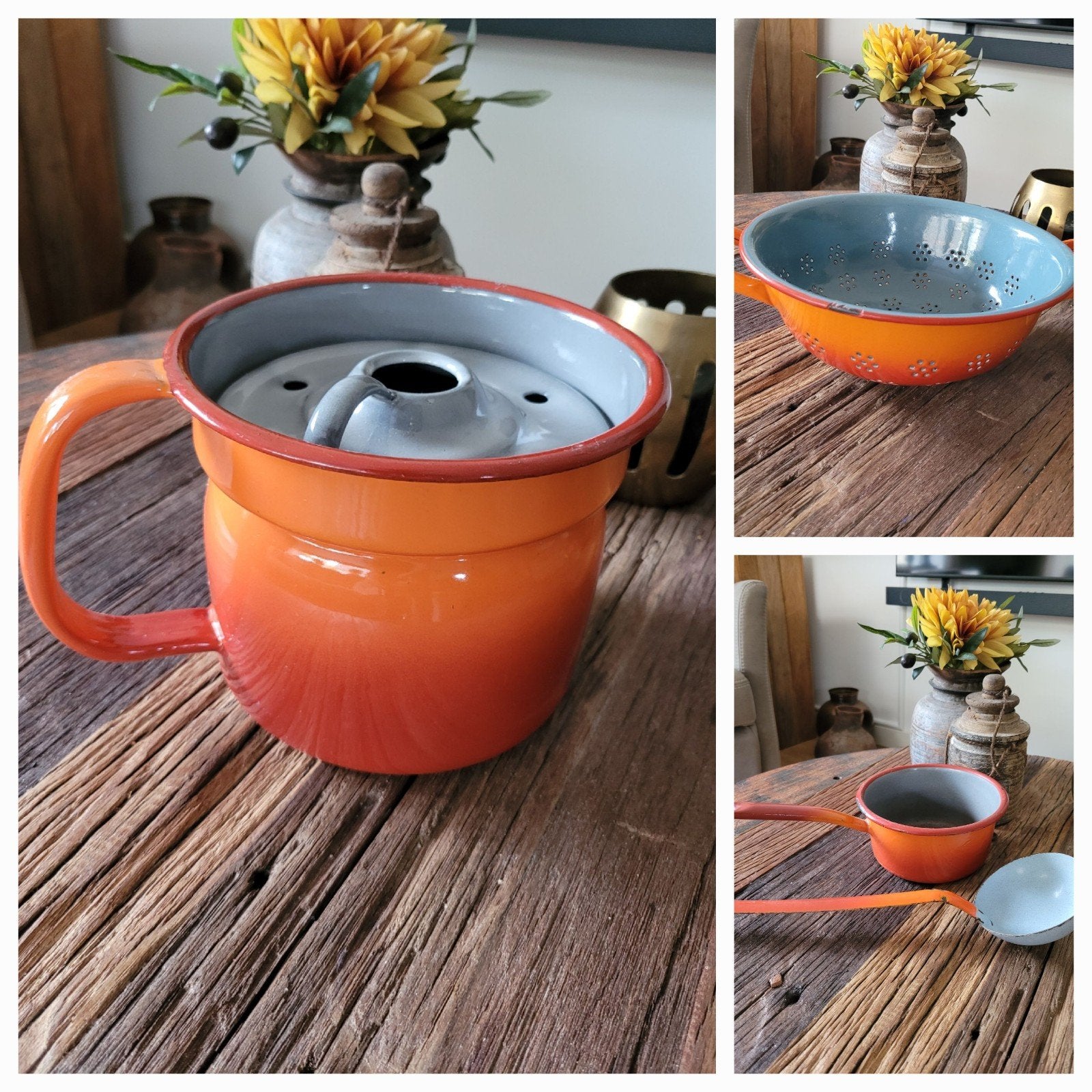 Emaille Oranje/Grijs, Ophalen of Verzenden