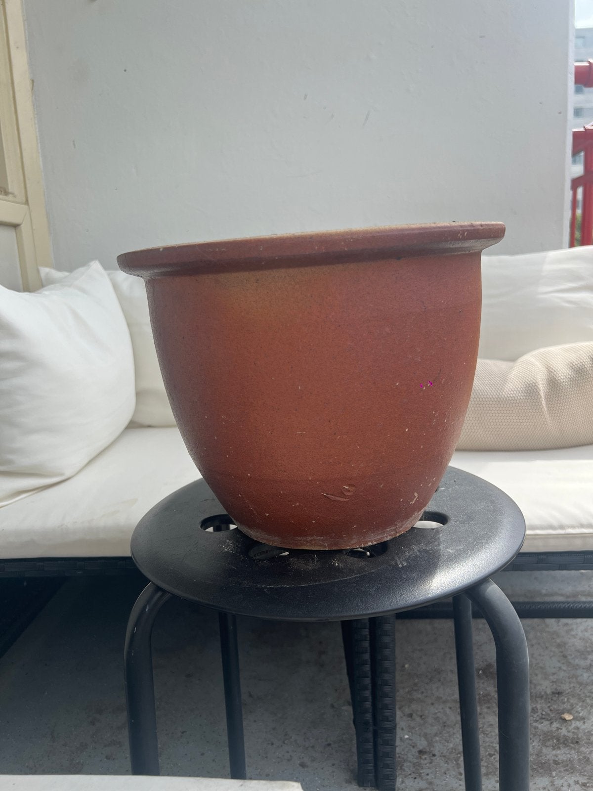 Grote terracotta bloempot voor binnen of buiten, Tuin en Terras, Gebruikt, Rond, Binnen, Minder dan 40 cm