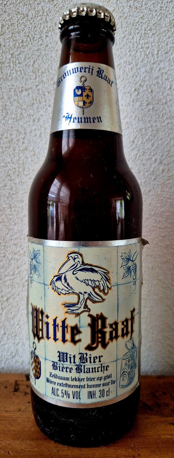 1992 Fles Witte RAAF wit bier 30cl br. RAAF HEUMEN. Verzamel, Ophalen of Verzenden, Zo goed als nieuw, Flesje(s), Overige merken